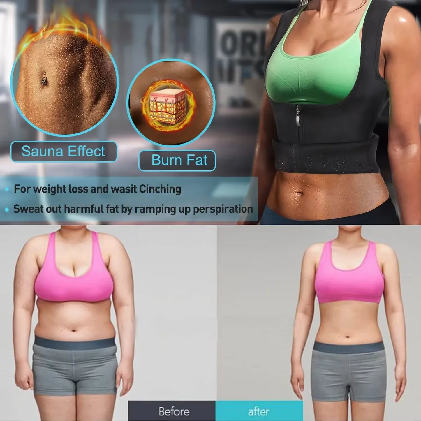 Women Sweat Waist Trainer Vest Slimming Corset for Weight Loss Body Shaper Sauna Compression Shirt Belly Girdle Tops Shapewear